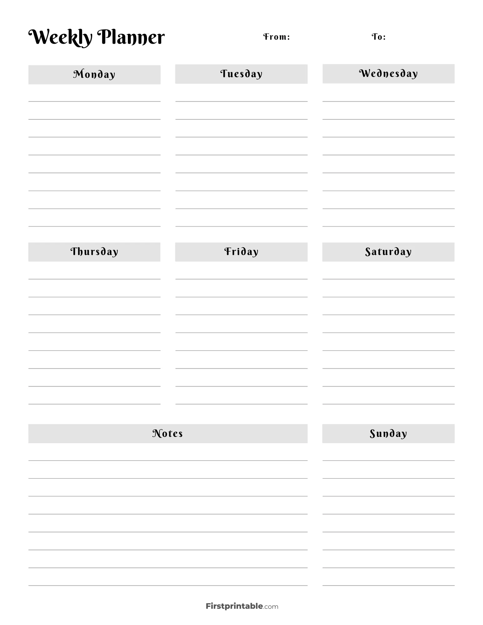 Printable Weekly Calendar Planner Free Templates