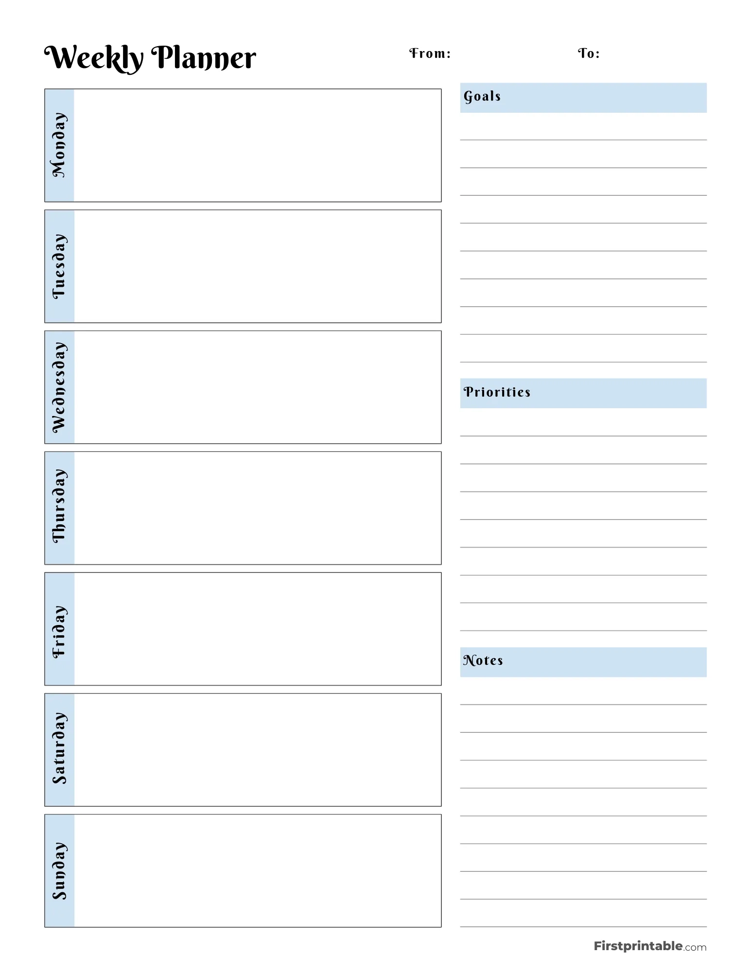 Printable Weekly Calendar Planner Free Templates