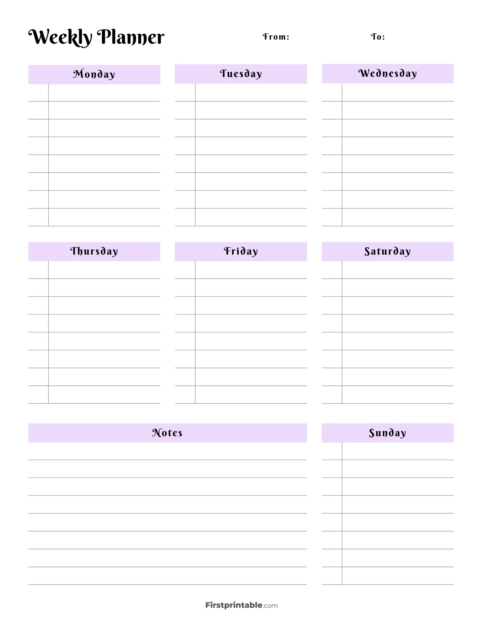 Printable Weekly Calendar Planner Free Templates