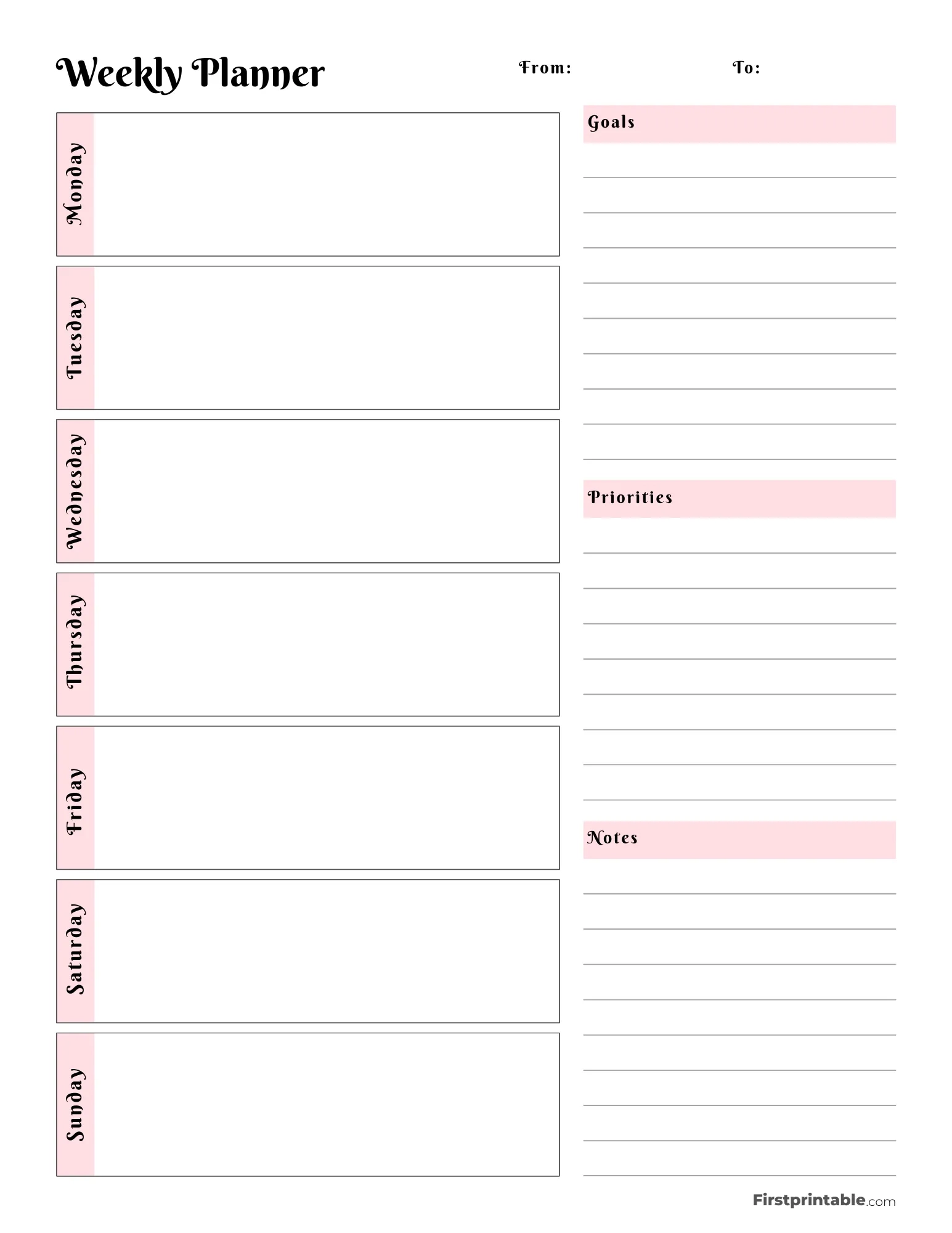 Printable Work Week Calendar