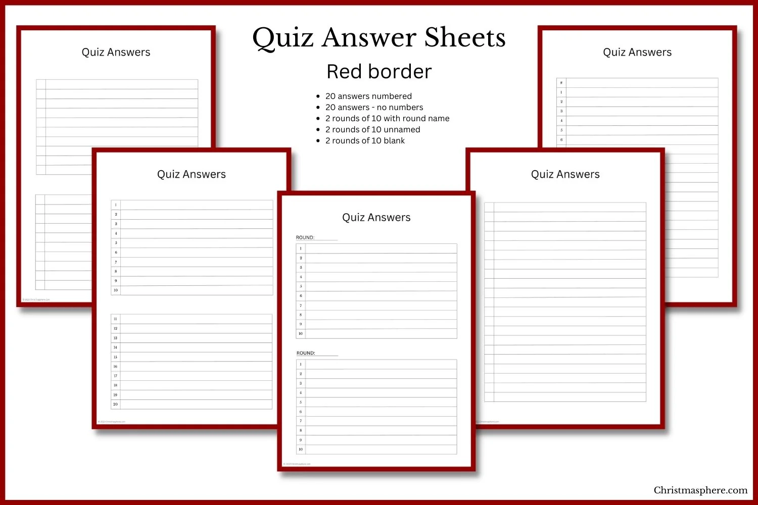 Printable Pub Quiz Answer Sheet Template