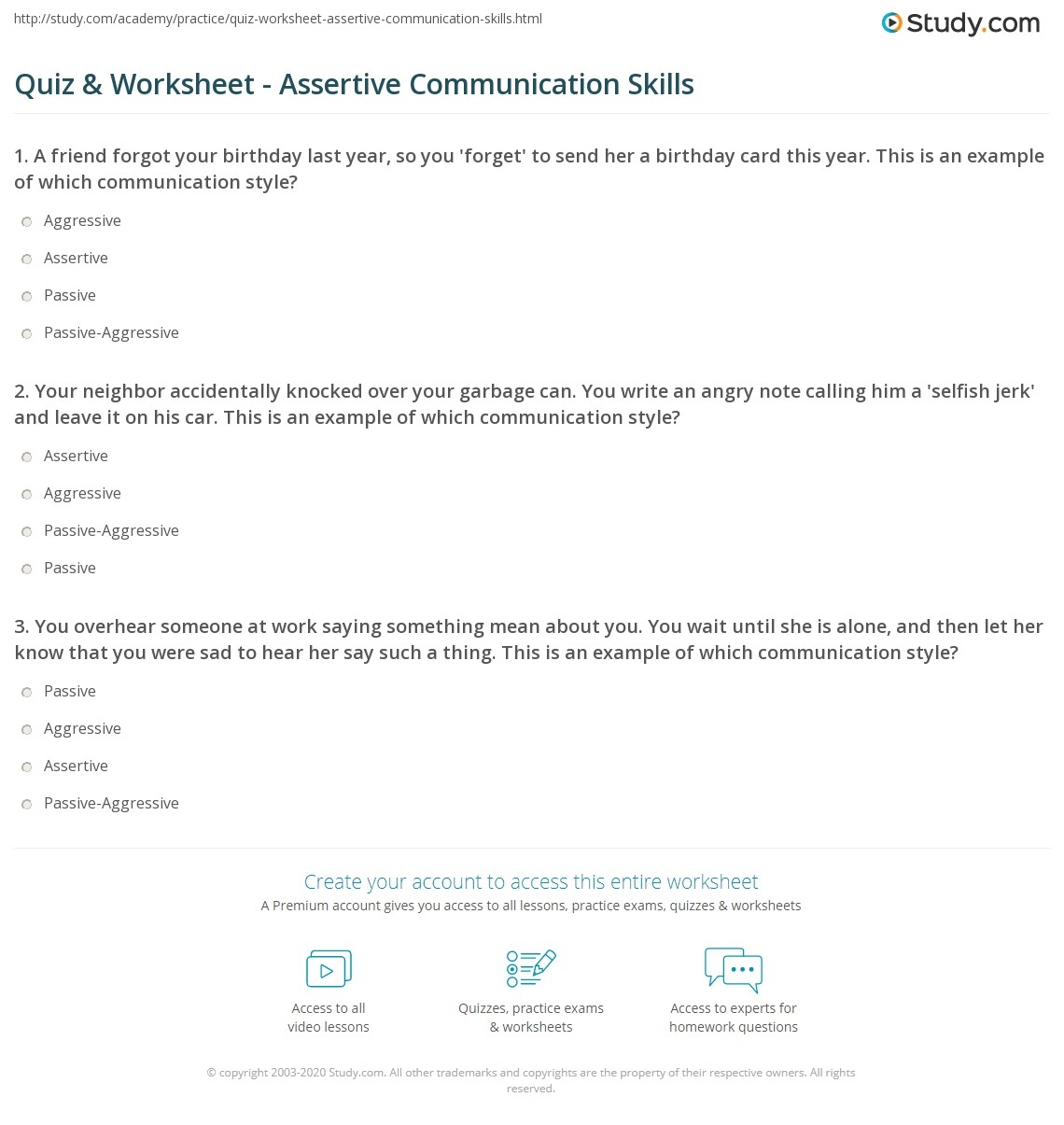 Printable Assertive Passive Aggressive Worksheet