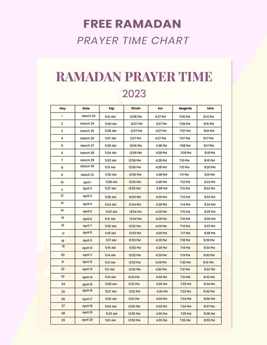 Islamic Prayer Chart Printable
