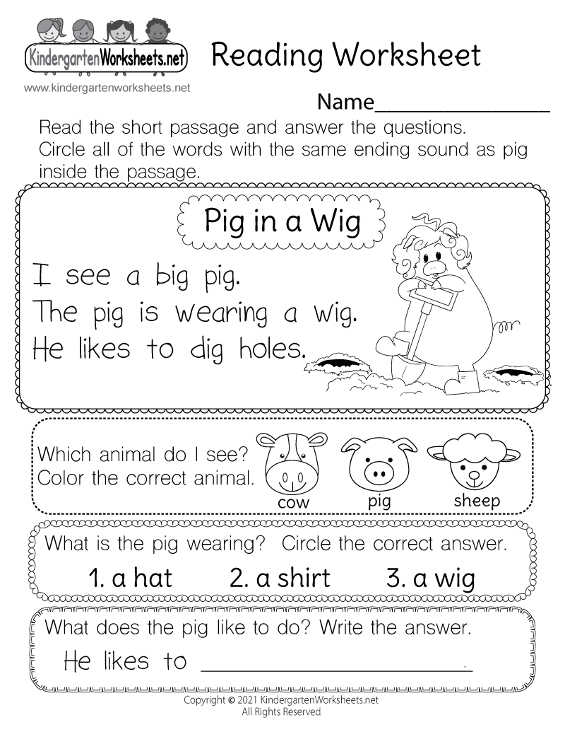 Free Printable Reading Worksheets For Kindergarten