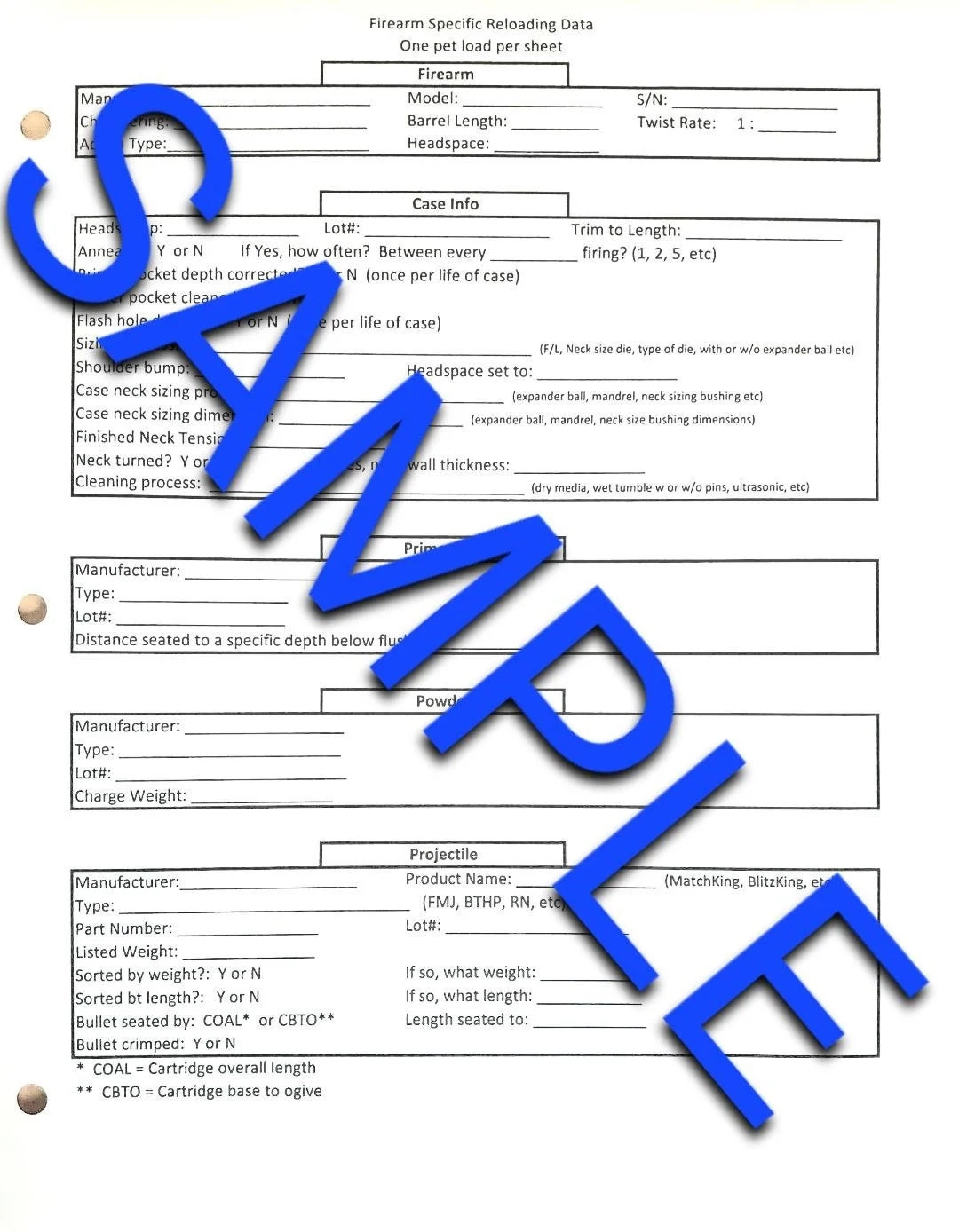 Reloading Data Sheet Pet Loads Printable Detailed Load Tracker reload Advanced Reloading Etsy