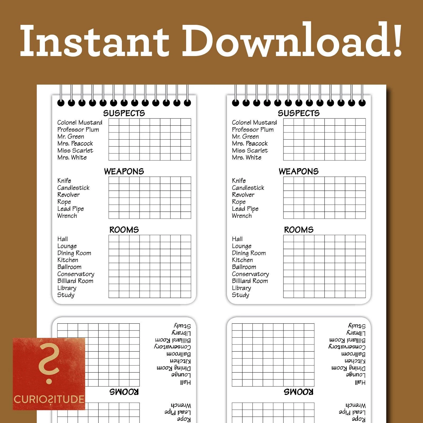 Replacement Clue Game Detective Note Card Sheets PDF Printable Instant Download Etsy
