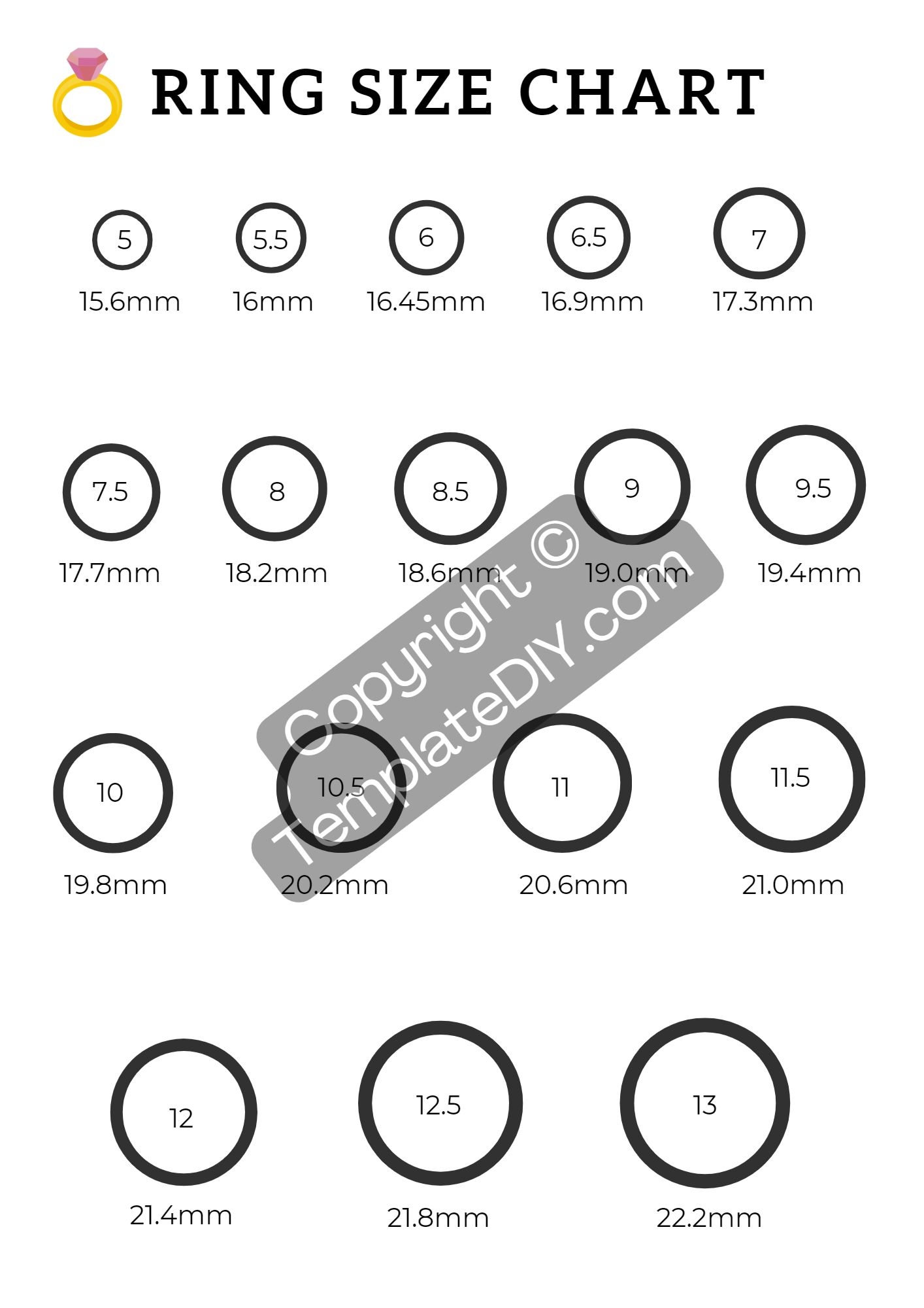 Printable Ring Size Chart Mm