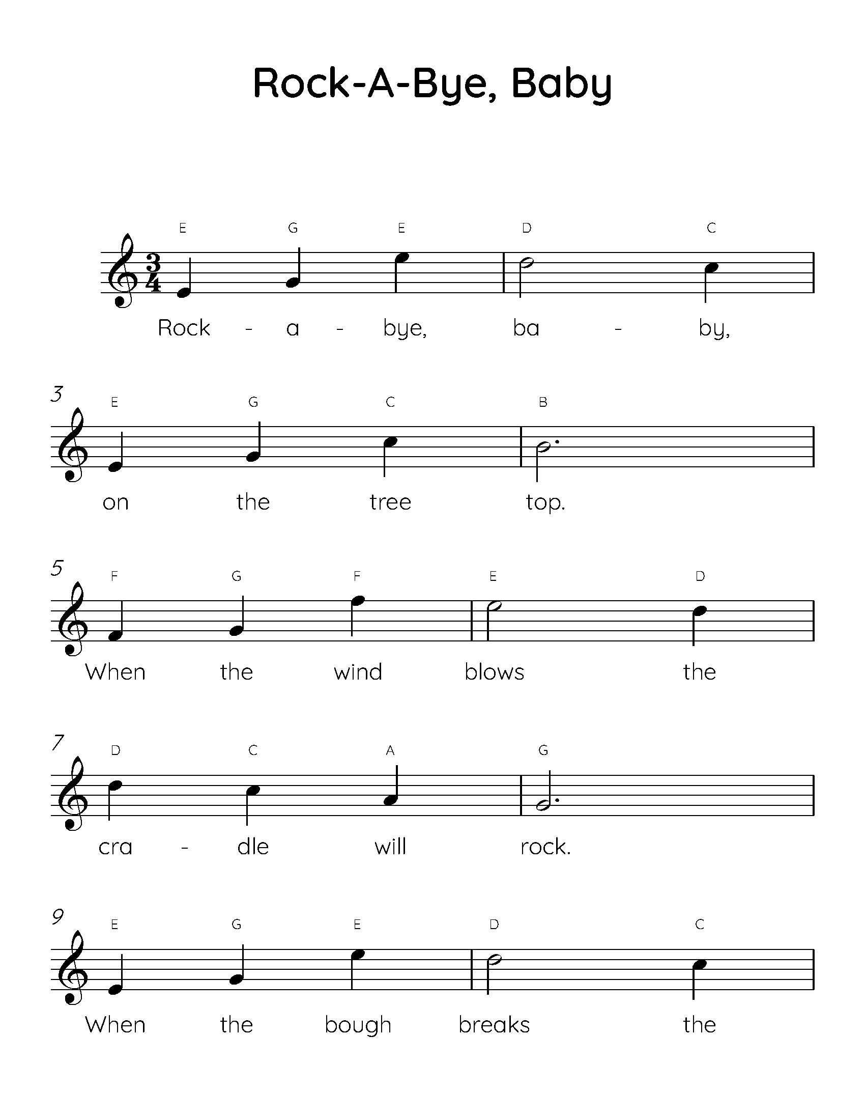 Rock A Bye Baby Easy Piano Sheet Music