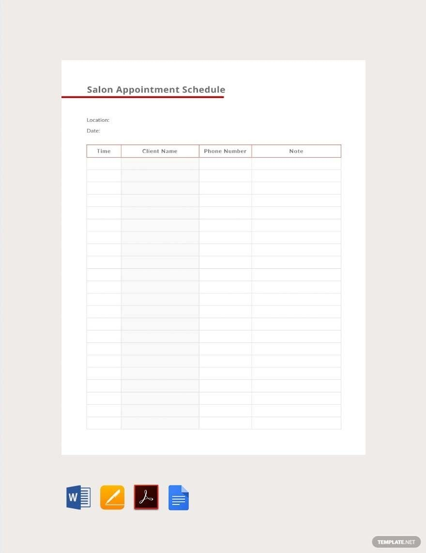 Salon Appointment Schedule Template In Word Pages PDF Google Docs Download Template