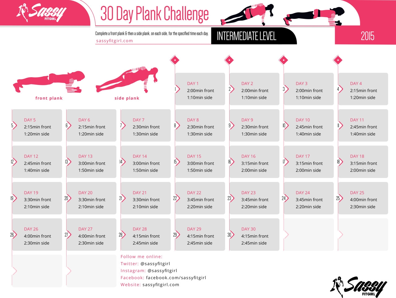 30 Day Plank Challenge Printable Chart