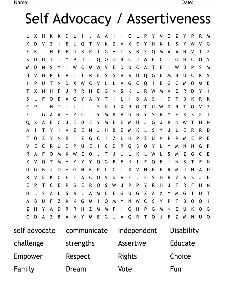 Self Advocacy Assertiveness Word Search WordMint