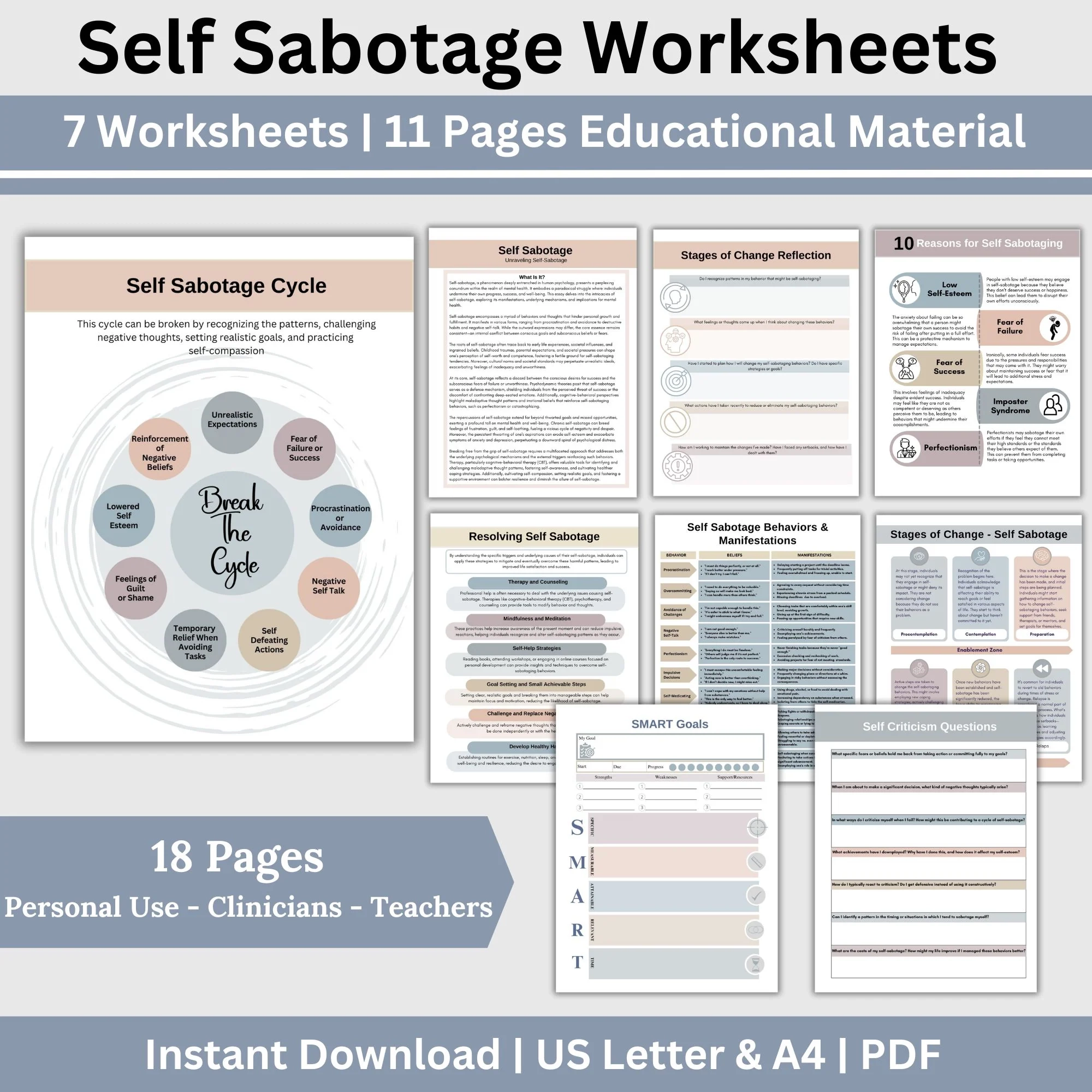 Printable Self Sabotaging Behaviors Worksheets