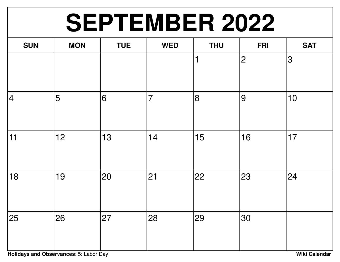 Printable September Calendar