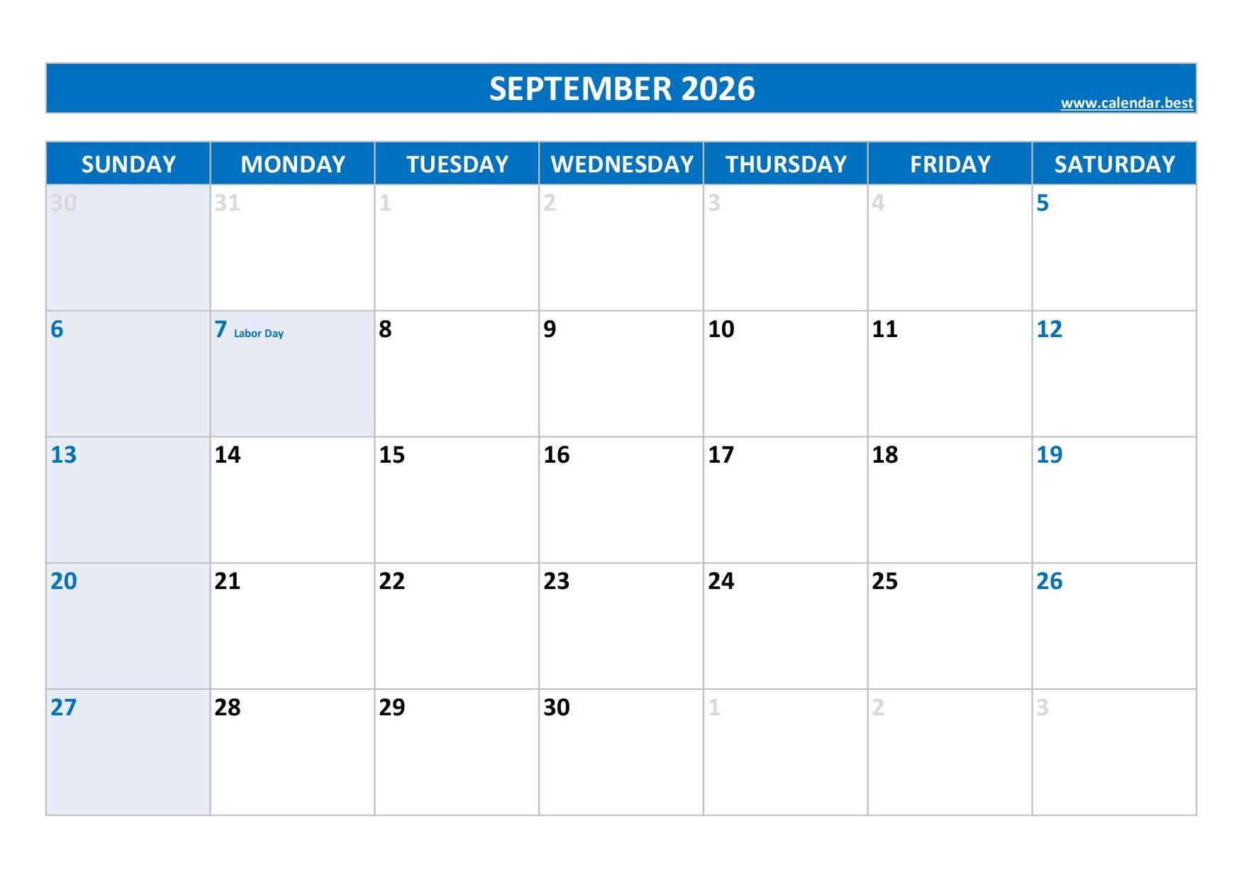 September 2026 Calendar Calendar best September 2026 Calendar Calendar best