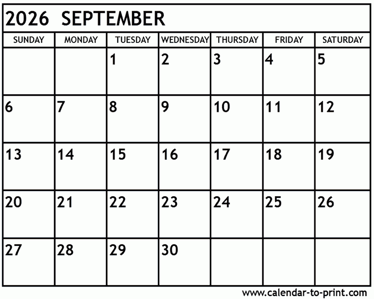 Free Printable September Calendar 2026