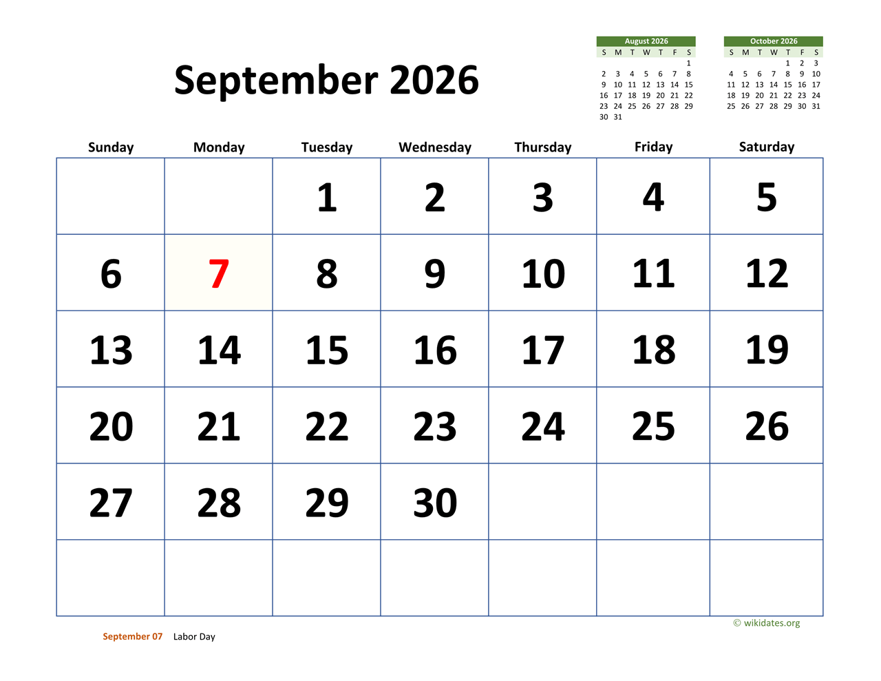2026 September Printable Calendar