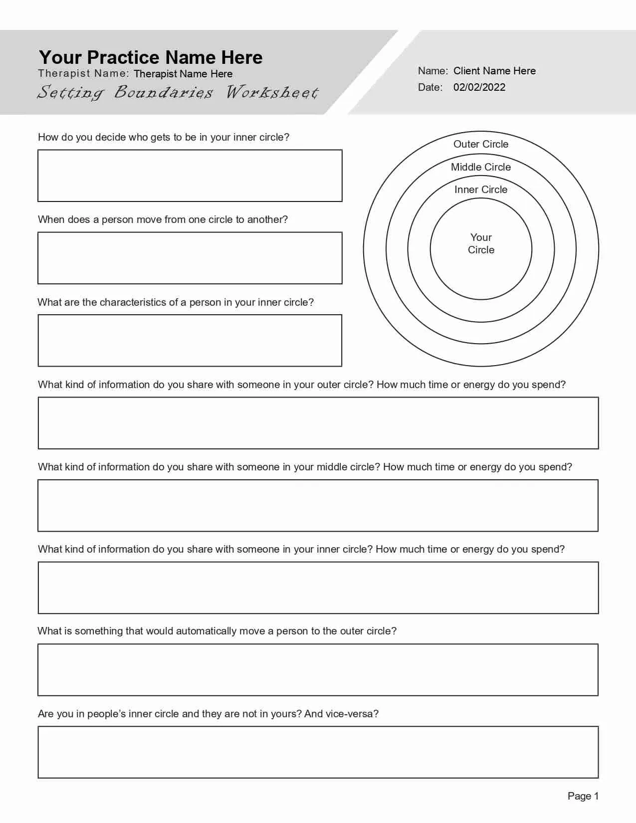 Setting Boundaries Worksheet PDF TherapyByPro