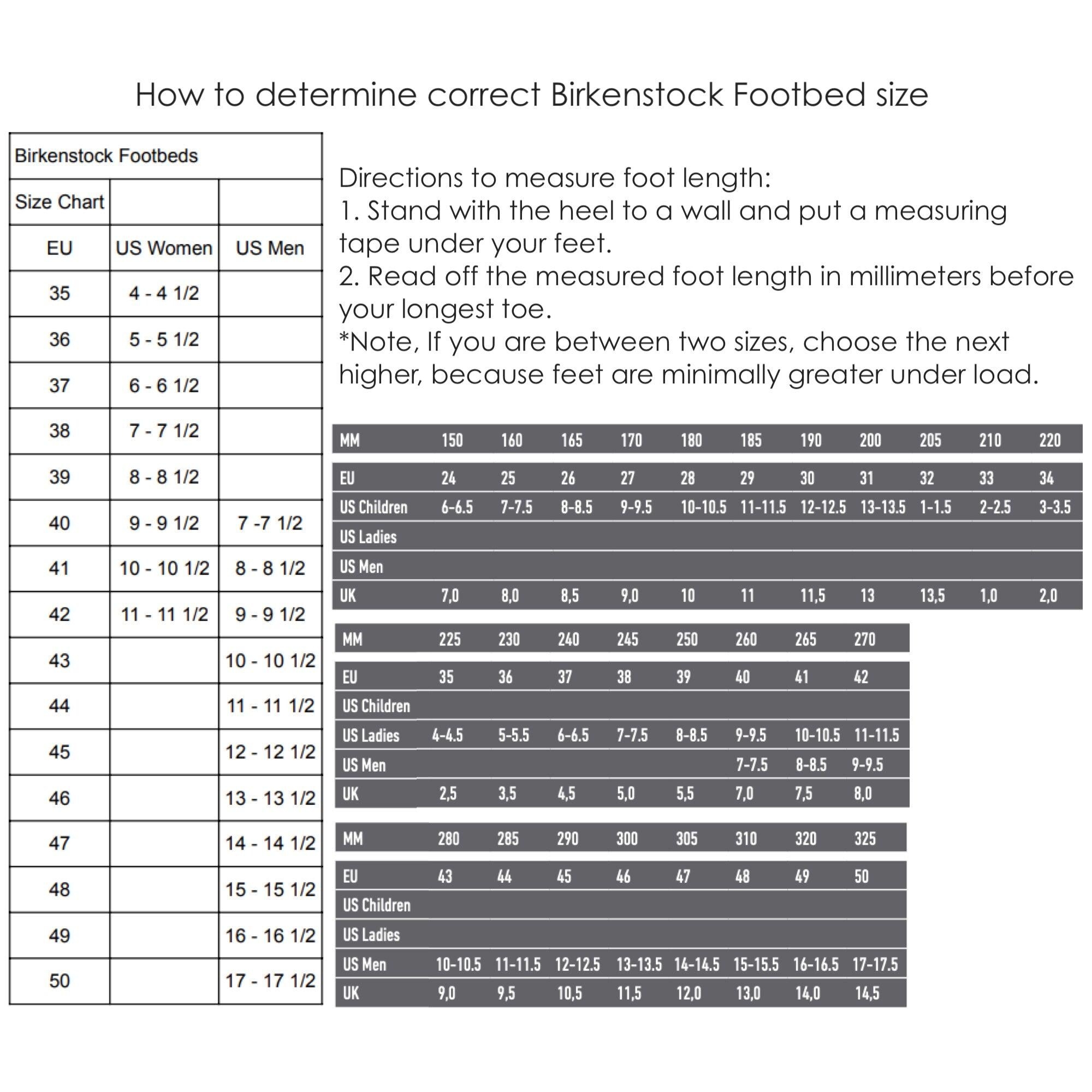 Birkenstock Printable Size Chart