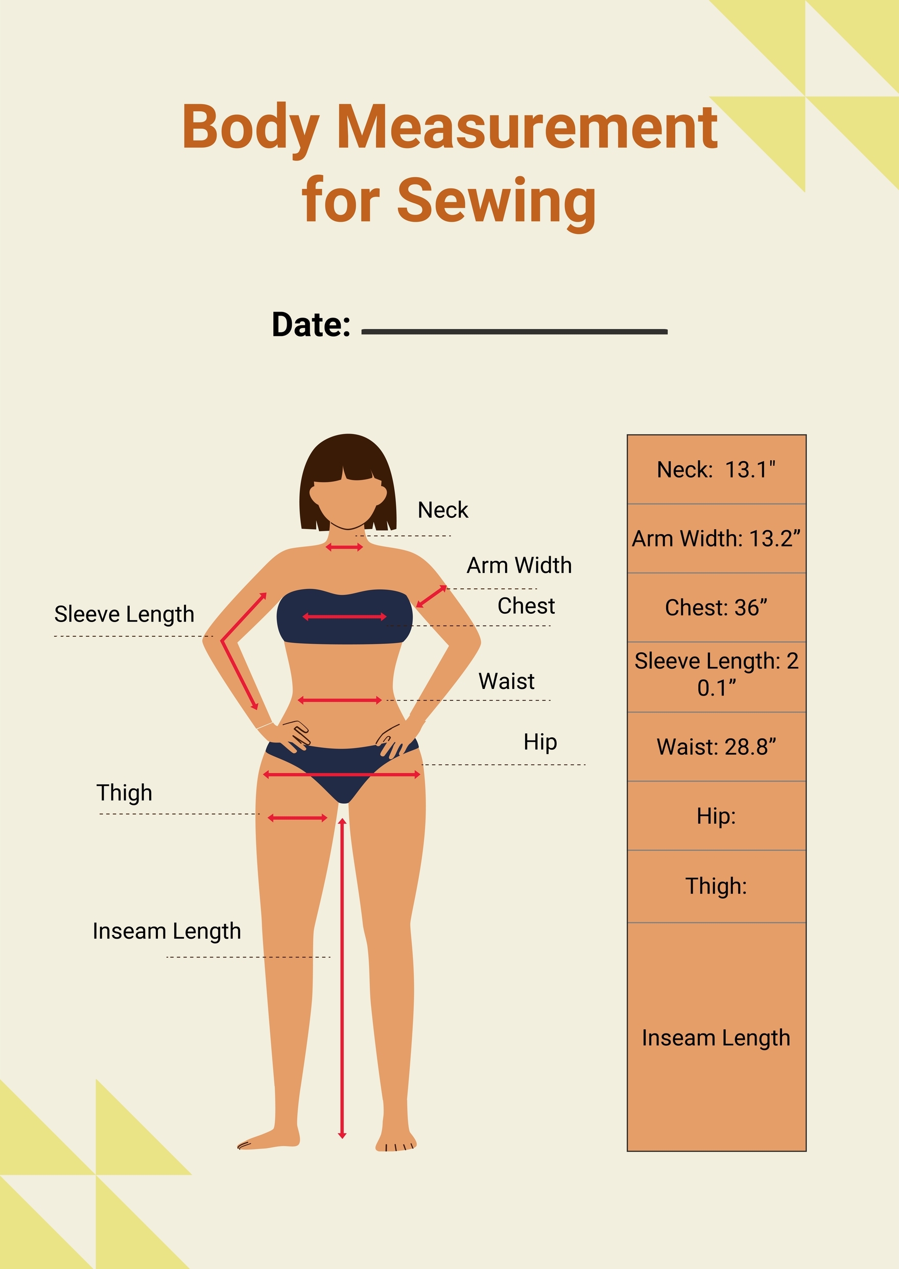 Body Measurement Chart Female Printable