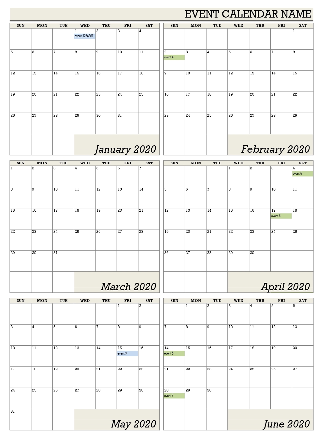 Six Monthly Calendar OFFICETEMPLATES NET