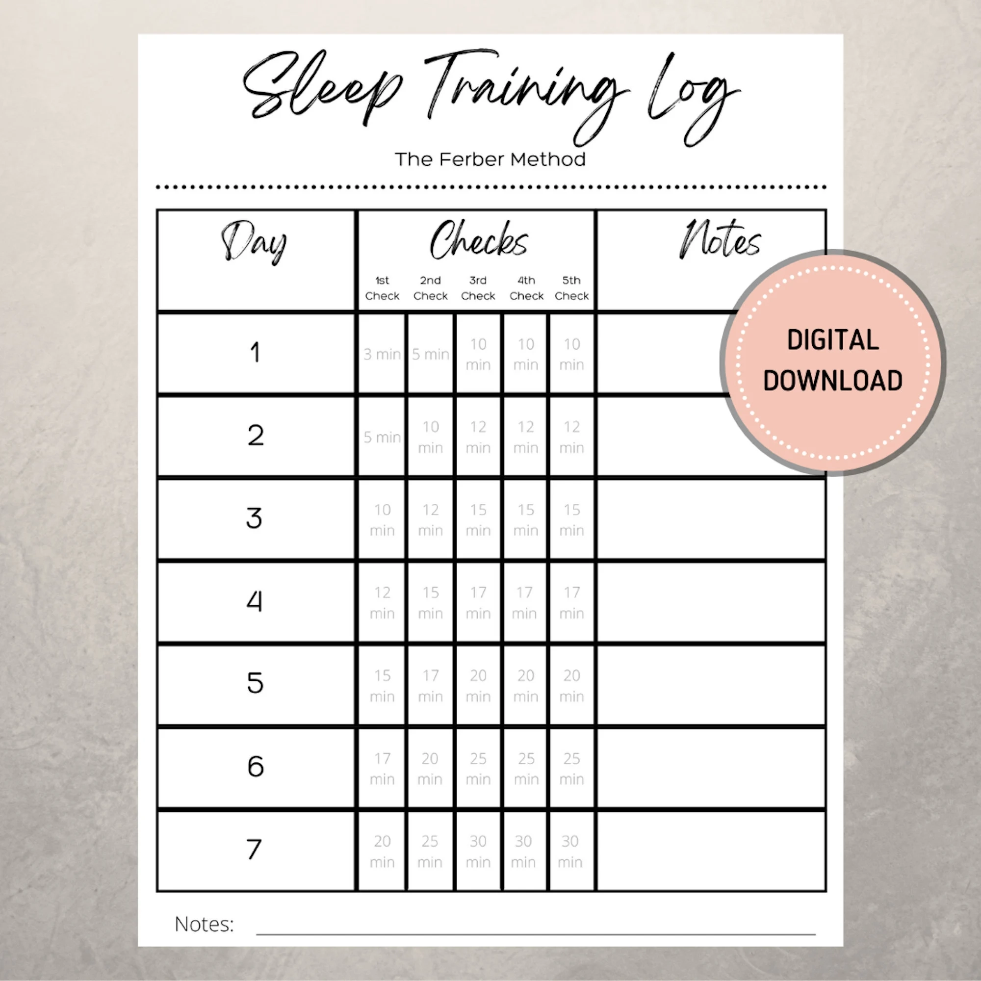 Ferber Method Chart Printable