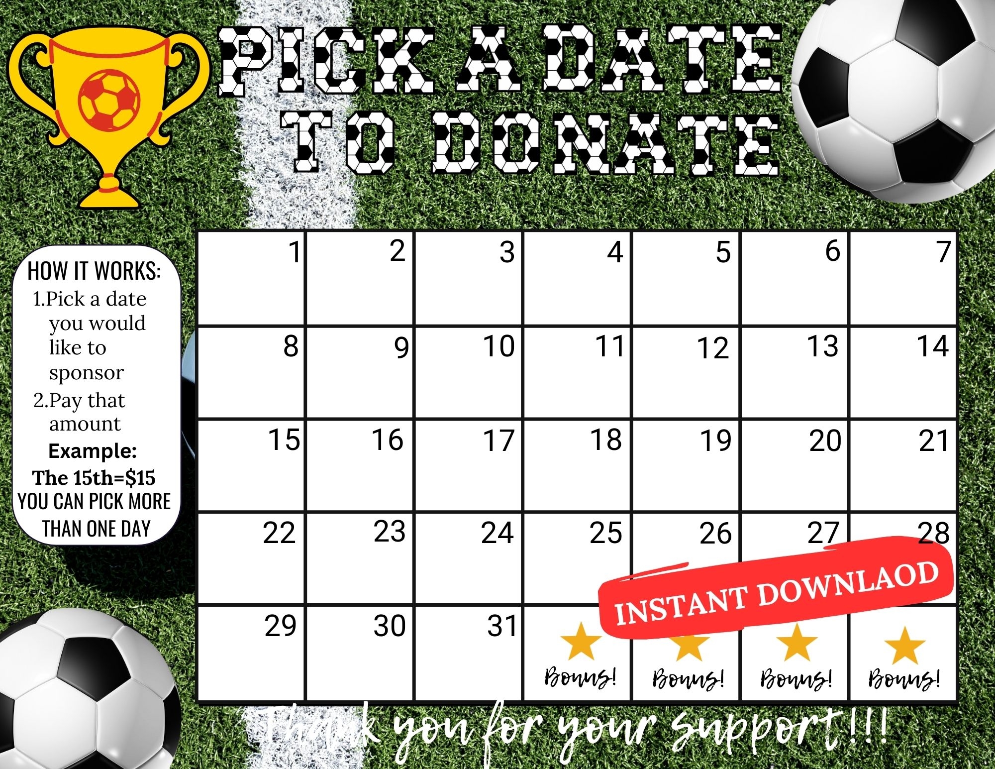 Printable Soccer Calendar