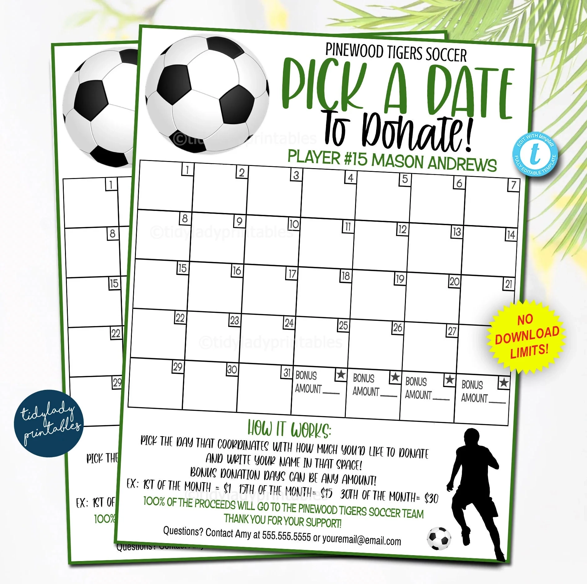 Soccer Pick A Date To Donate Printable Fundraiser Calander TidyLady Printables