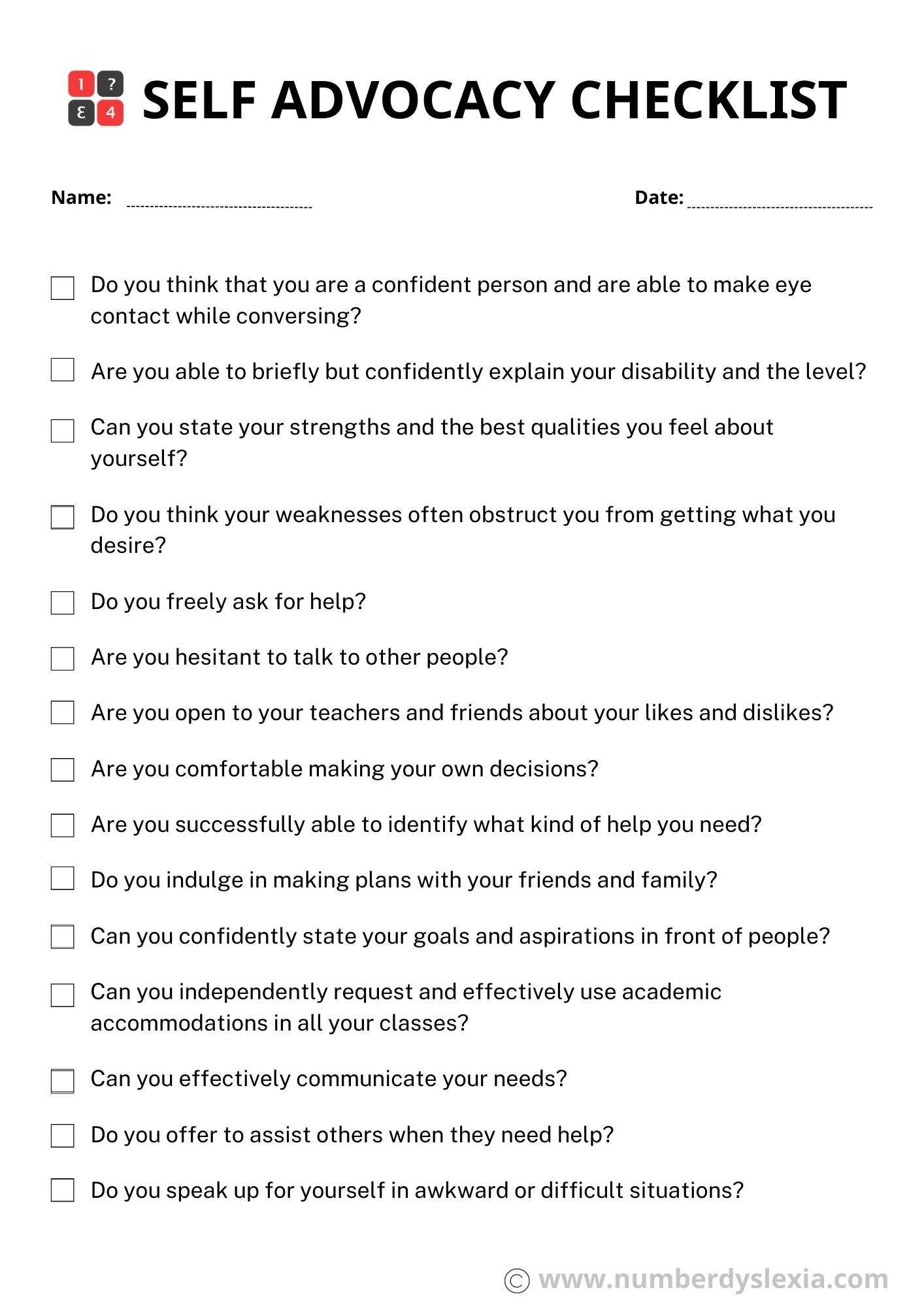 Free Printable Self-Advocacy Worksheets