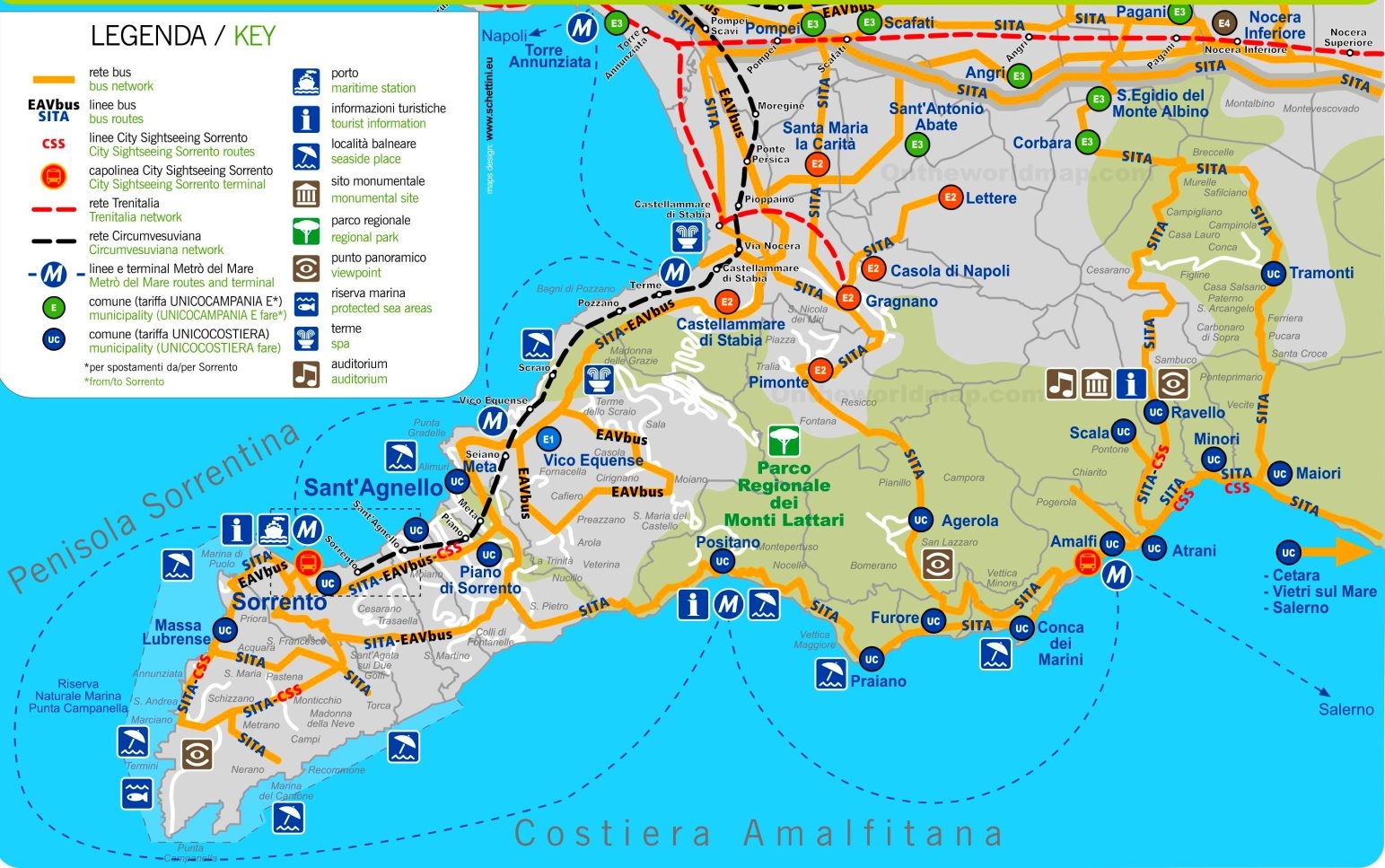 Sorrento And Amalfi Coast Map Ontheworldmap