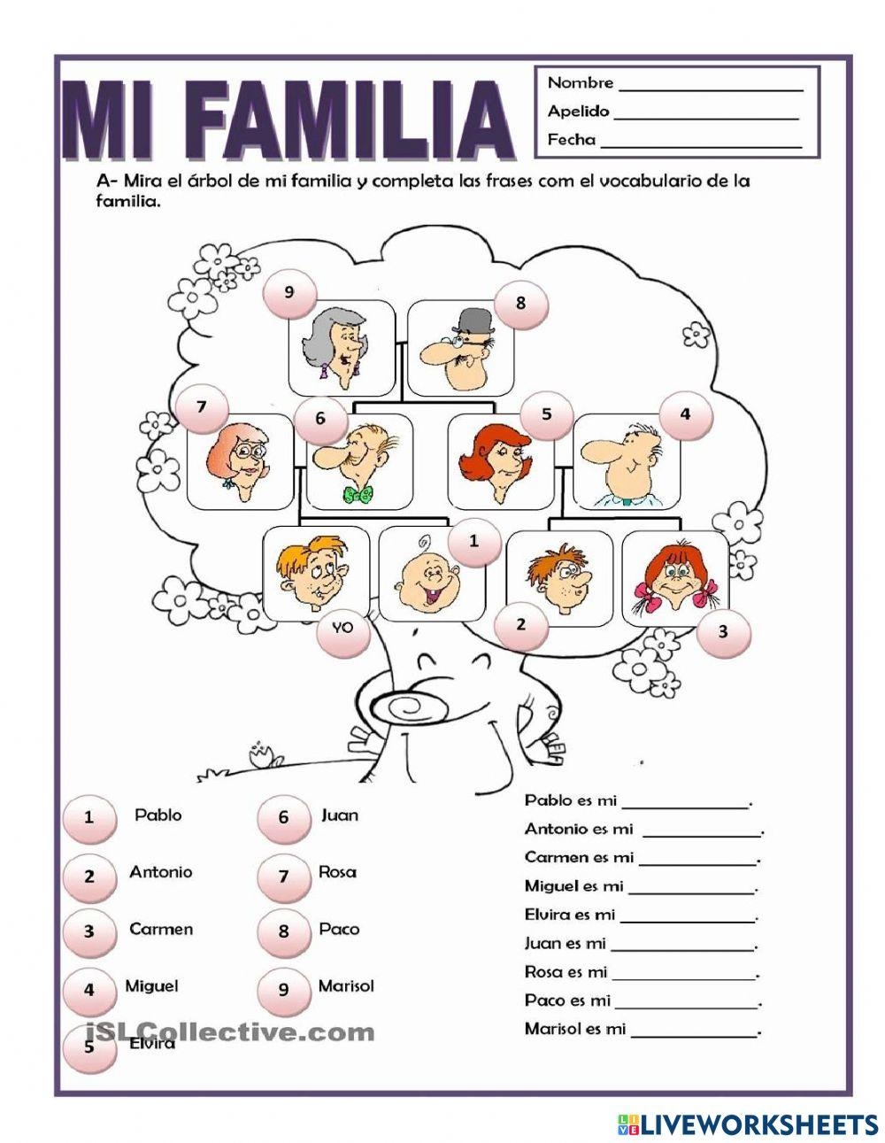 Spanish Family Free Interactive Worksheets 4119511