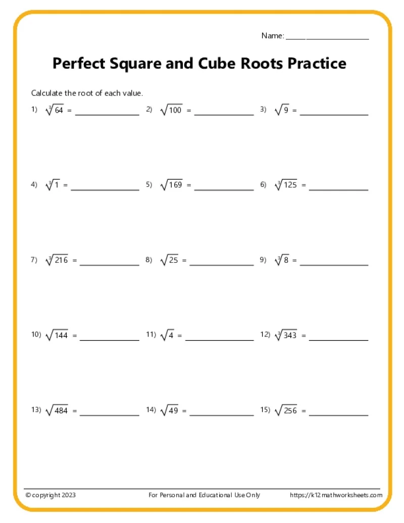 Square Roots Cube 4th 5th 6th Roots K12 Math Worksheets Square Roots Cube 4th 5th 6th Roots K12 Math Worksheets