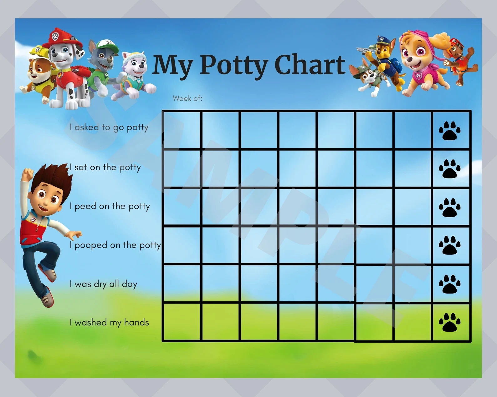 Potty Training Chart Paw Patrol Printable