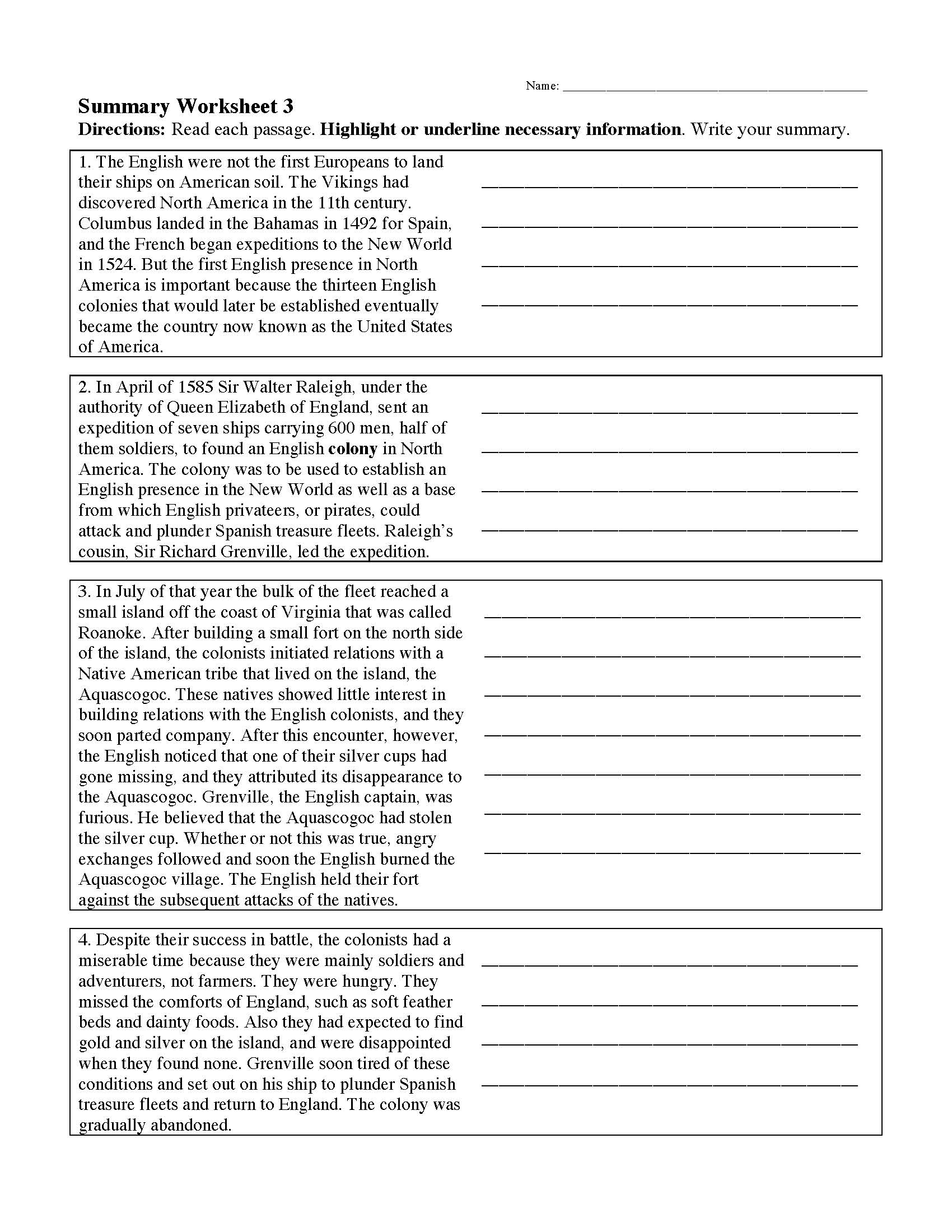 Free Printable Summarizing Worksheets