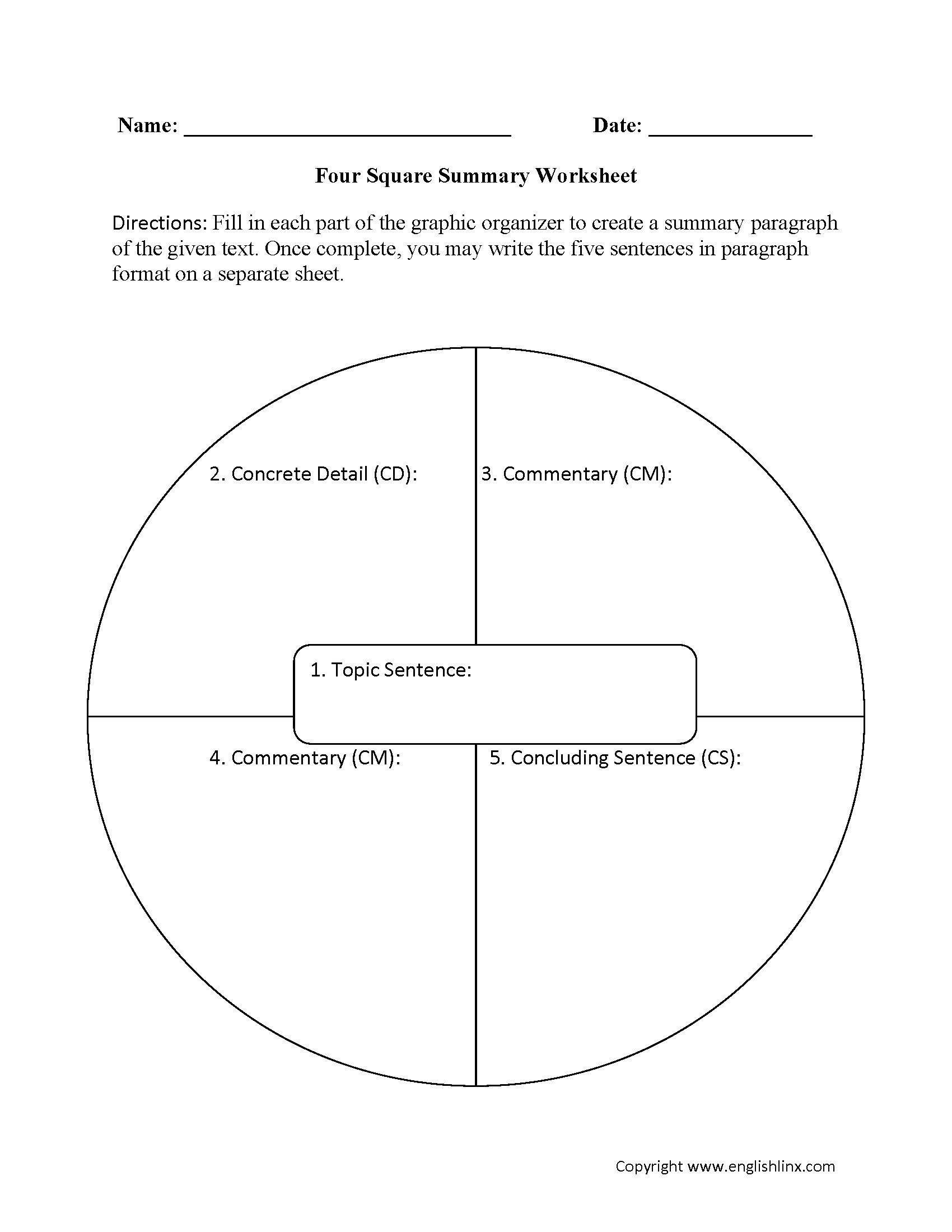 Summary Worksheets Four Square Summary Worksheet