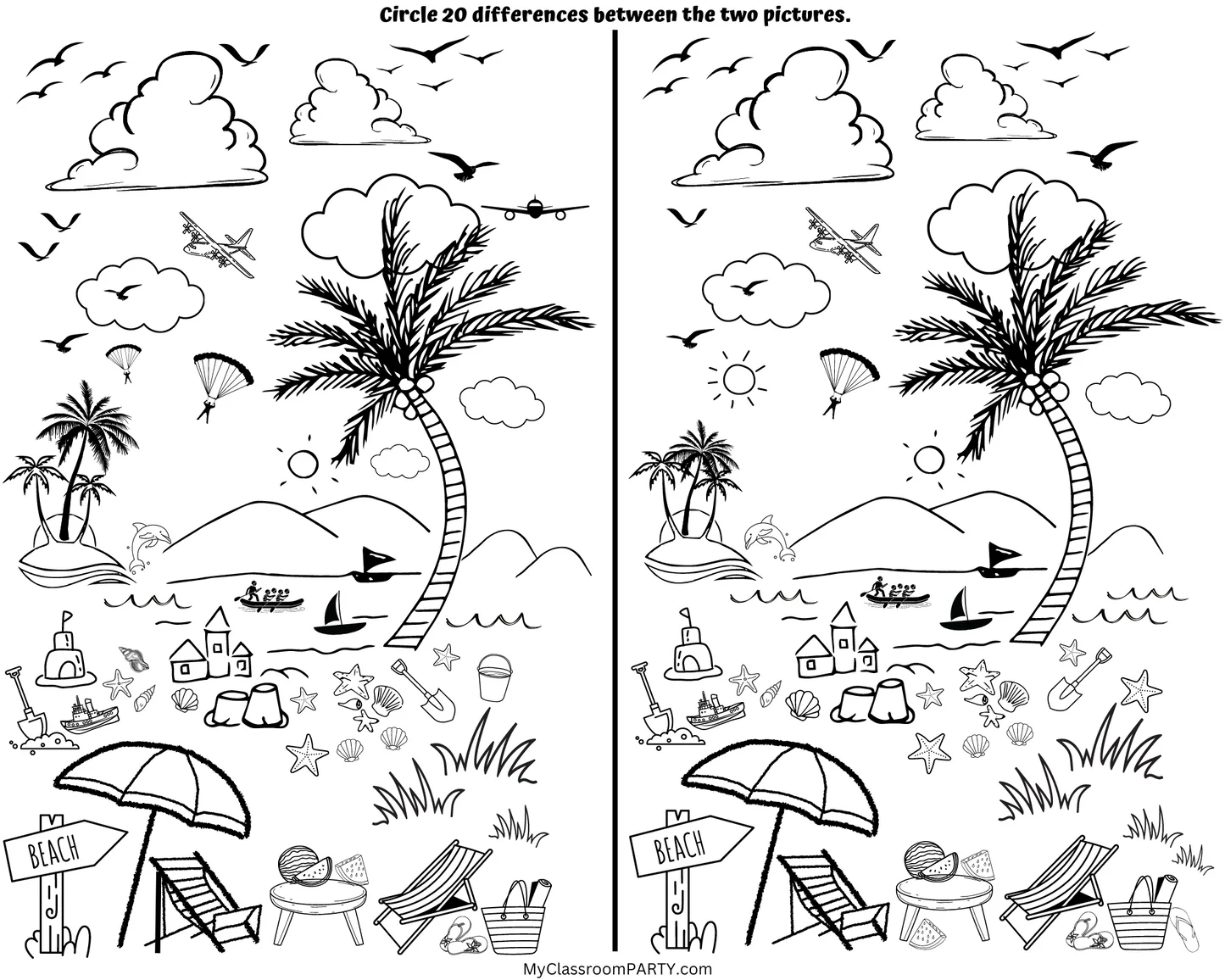 Summer Spot The Differences Printable MyClassroomParty