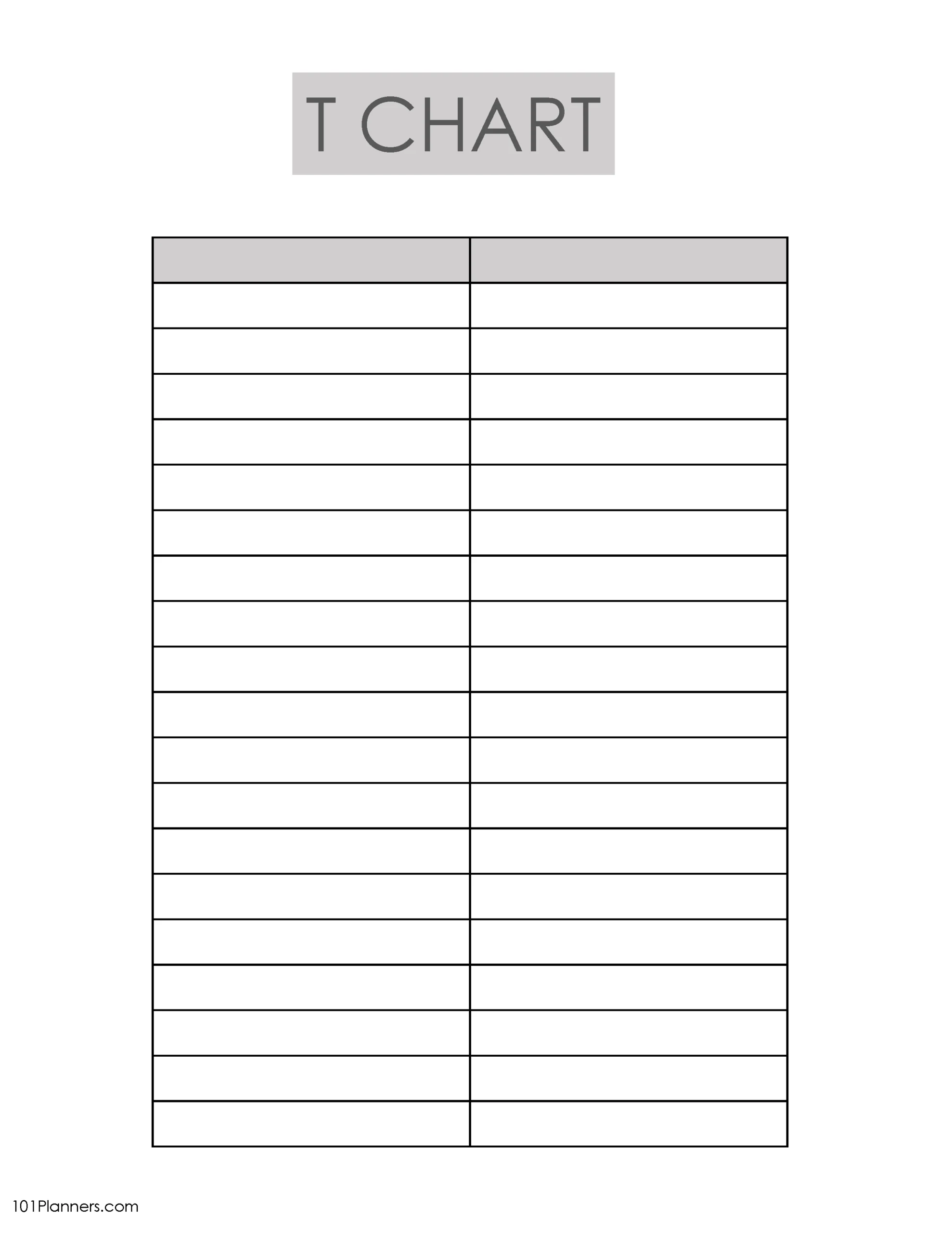 T Chart Template Online Or Editable And Printable