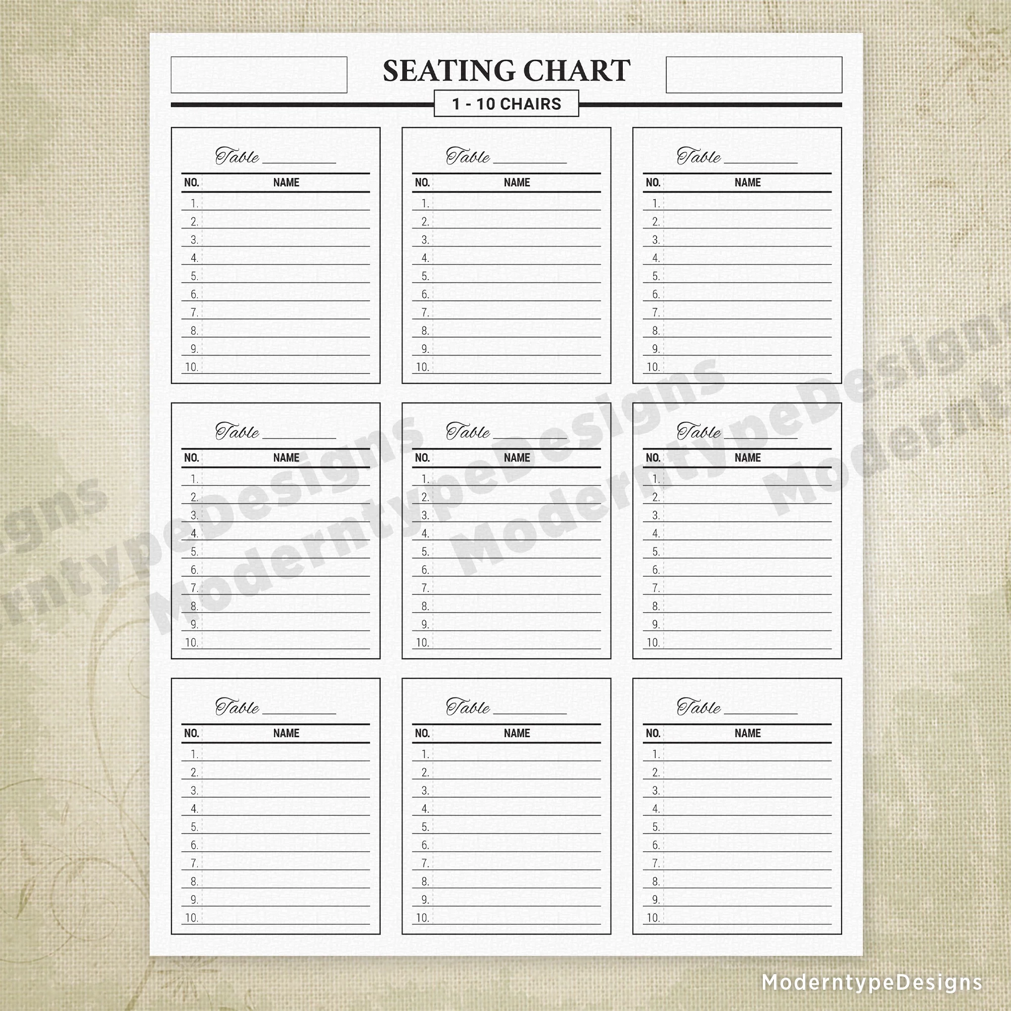Printable Seating Charts