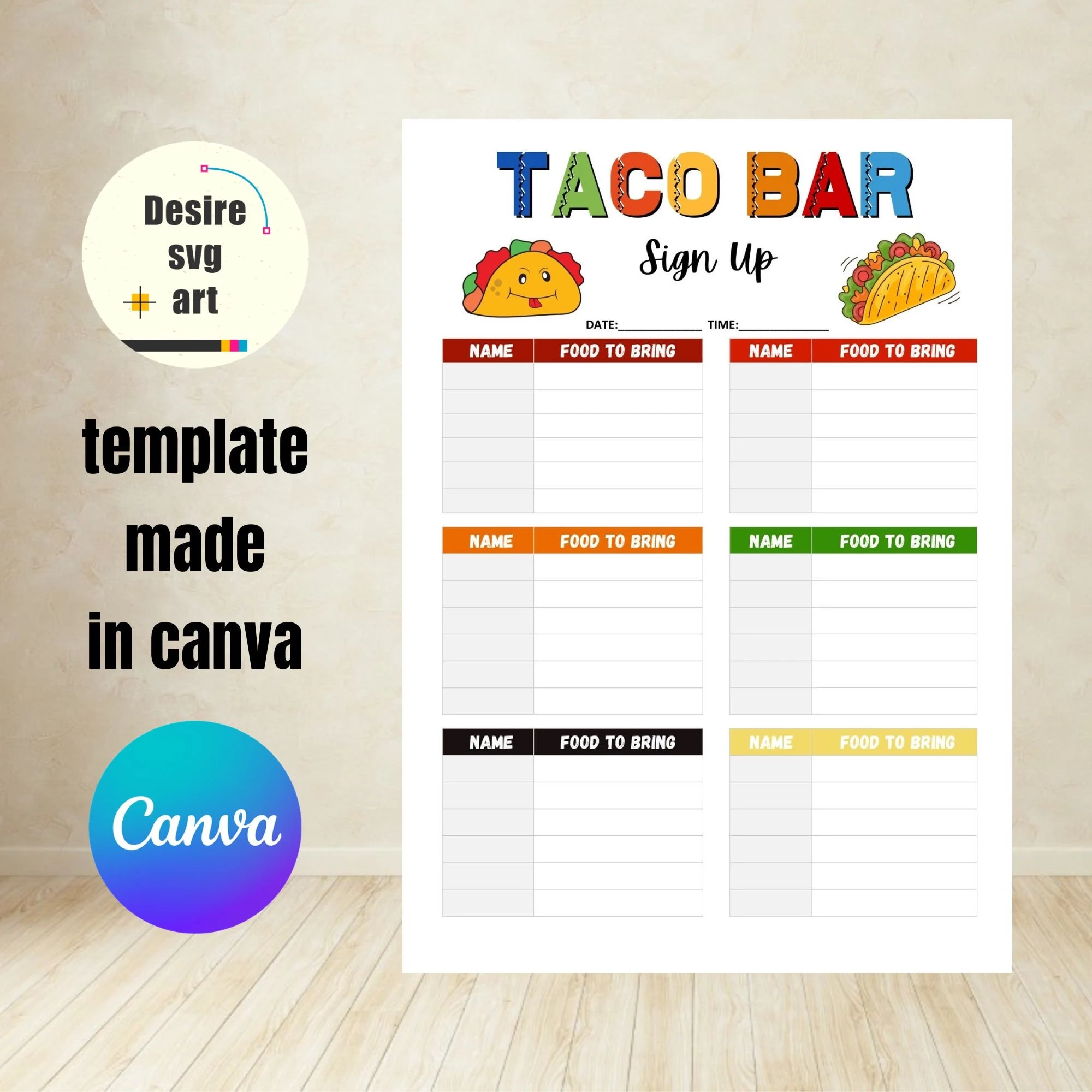Taco Bar Sign Up Sheet Printable
