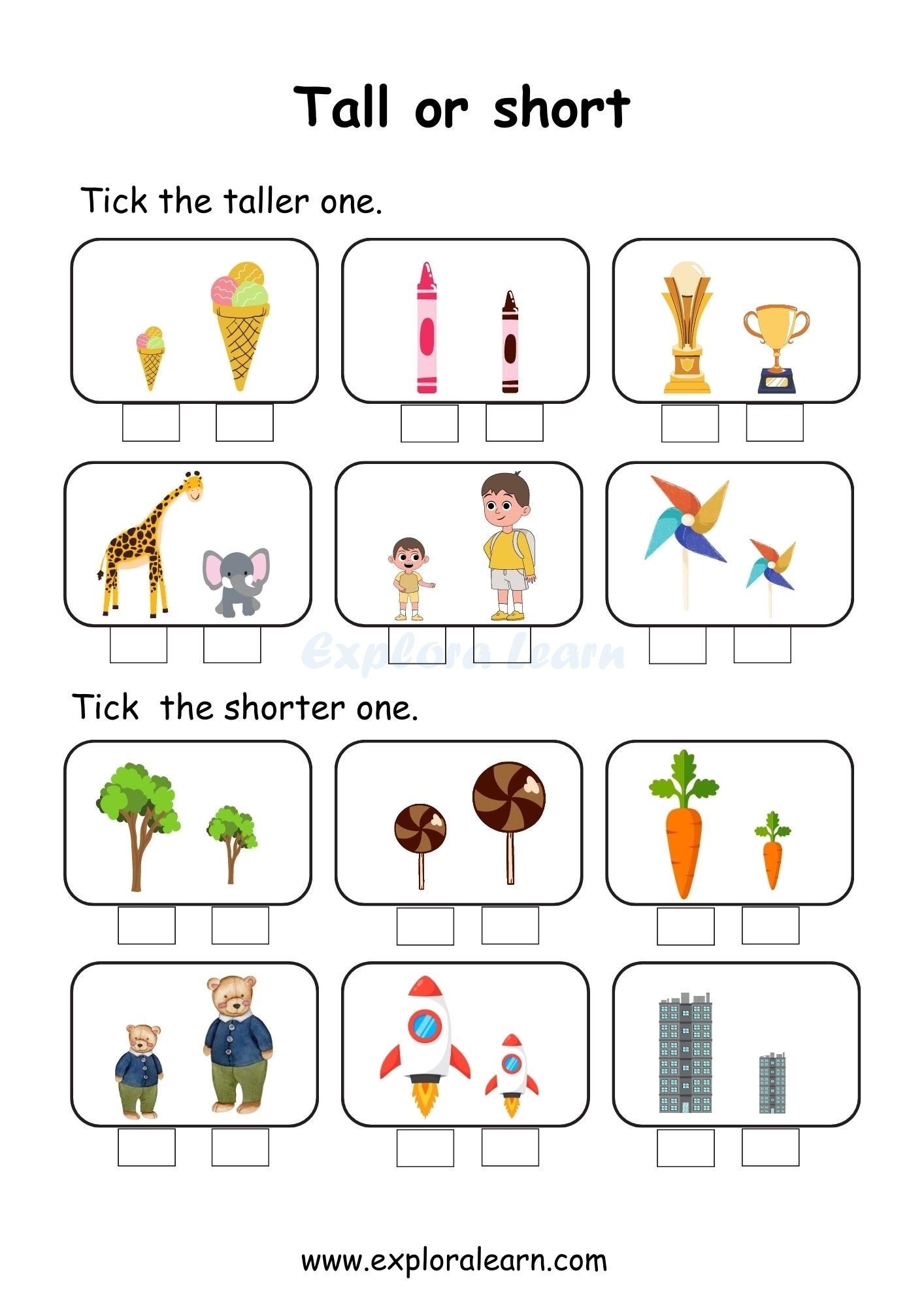 Printable Tall And Short Worksheet