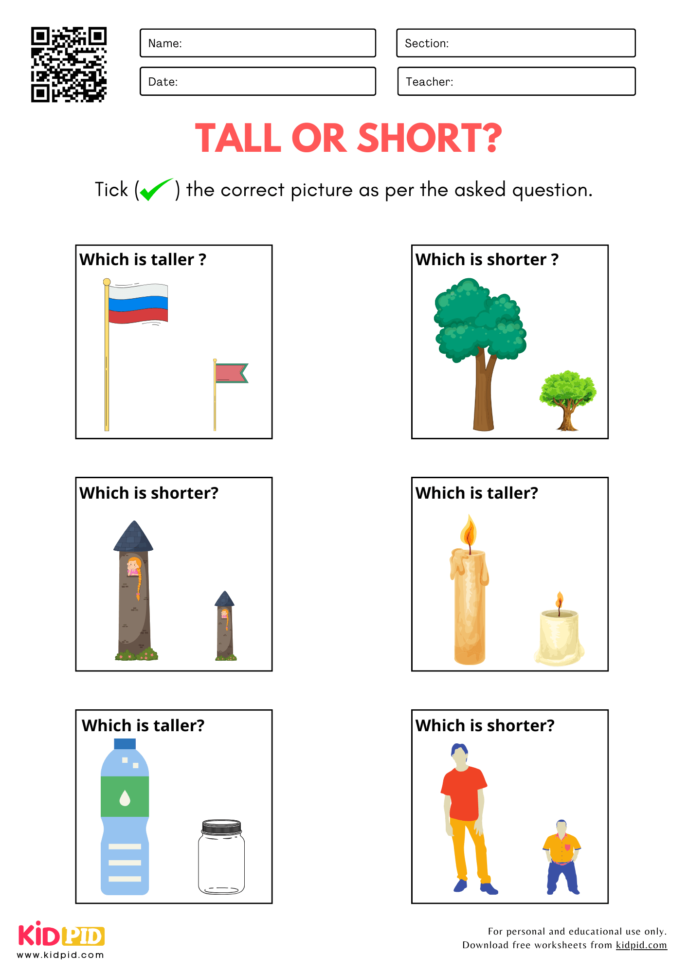 Printable Tall And Short Worksheet Printable Tall And Short Worksheet