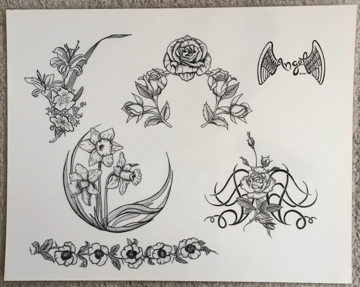 Tattoo Flash Single Sheet Print By Angel Flash Flowers Floral Rose 11 X 14 EBay