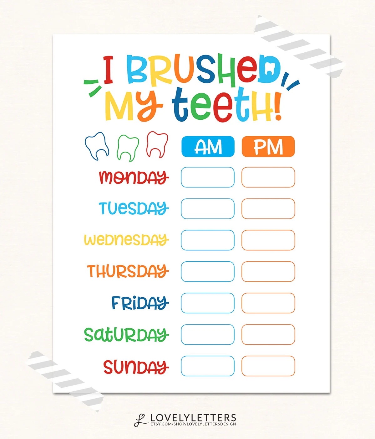 Teeth Brushing Chart DIGITAL I Brushed My Teeth Kids Brushing Teeth Chart Teeth Printable Teeth Reward Chart Kids Chart Print Etsy