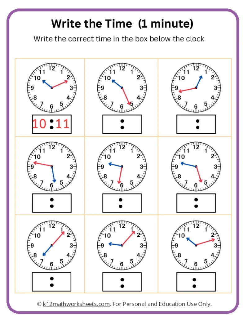Printable Kindergarten Telling Time Worksheets
