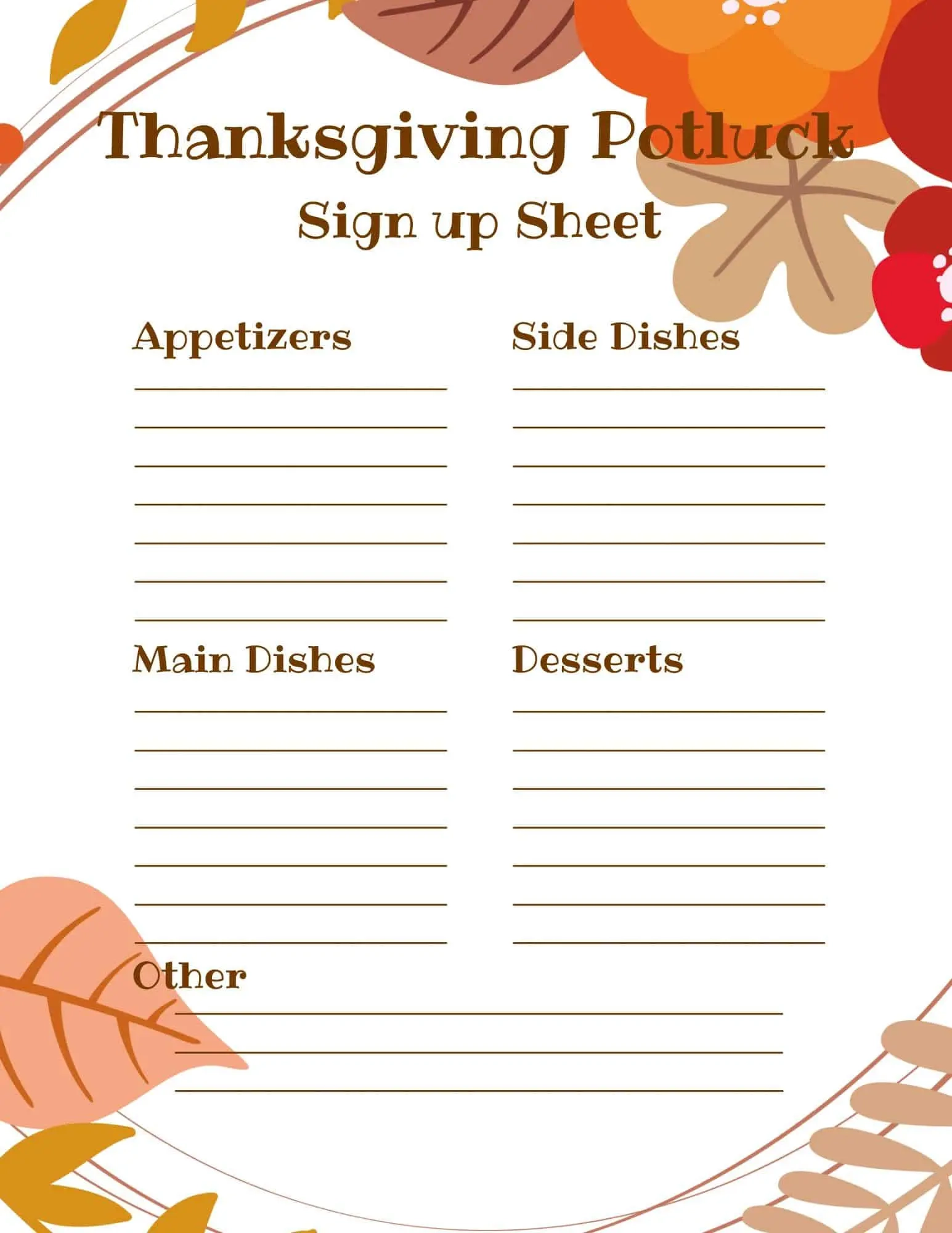 Free Printable Thanksgiving Signup Sheet