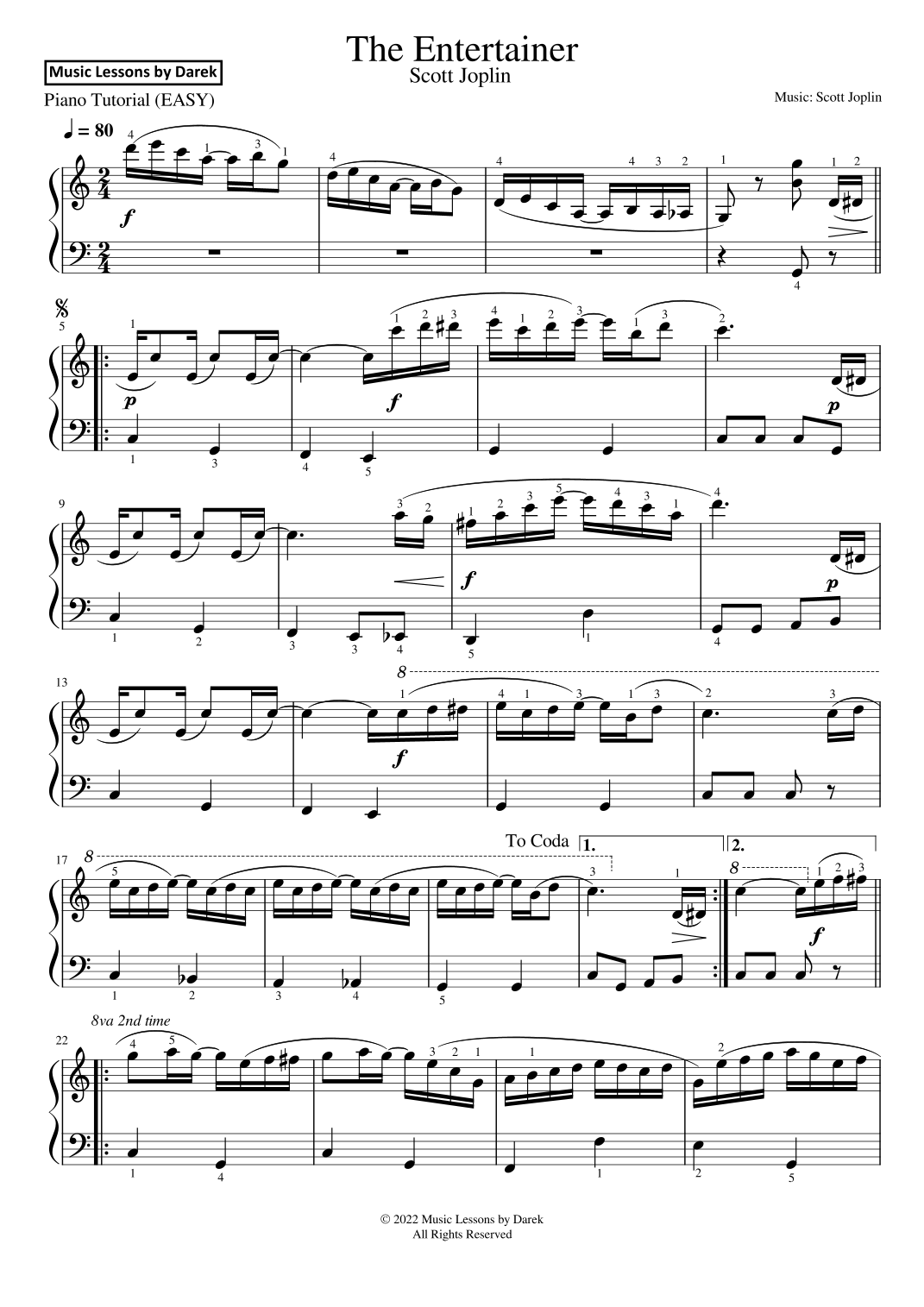 Printable The Entertainer Piano Sheet Music