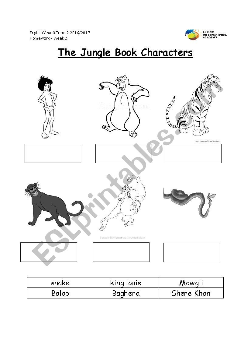 The Jungle Book Characters ESL Worksheet By CorinneCK