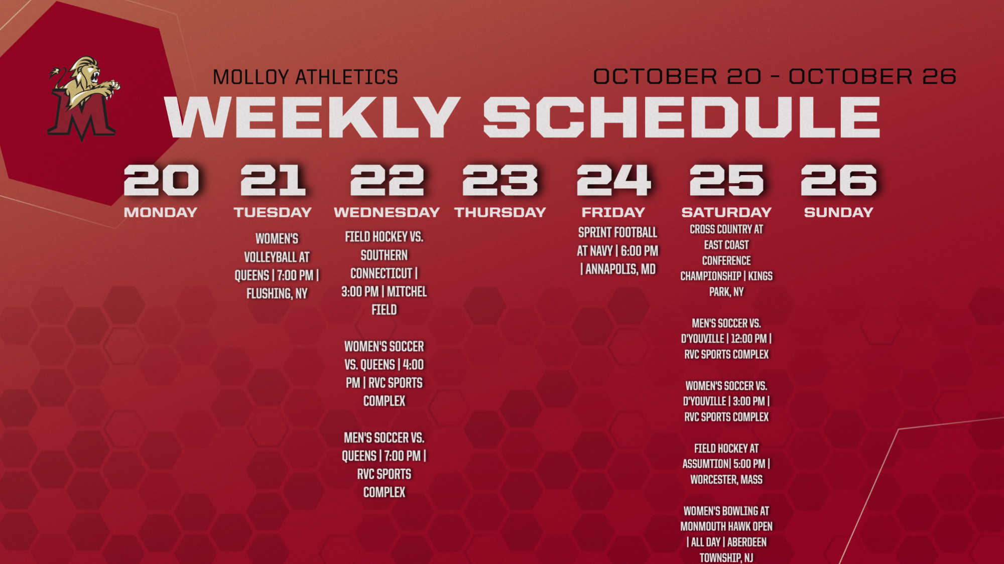 The Lions Roar September 8 September 14 Molloy University Athletics The Lions Roar September 8 September 14 Molloy University Athletics
