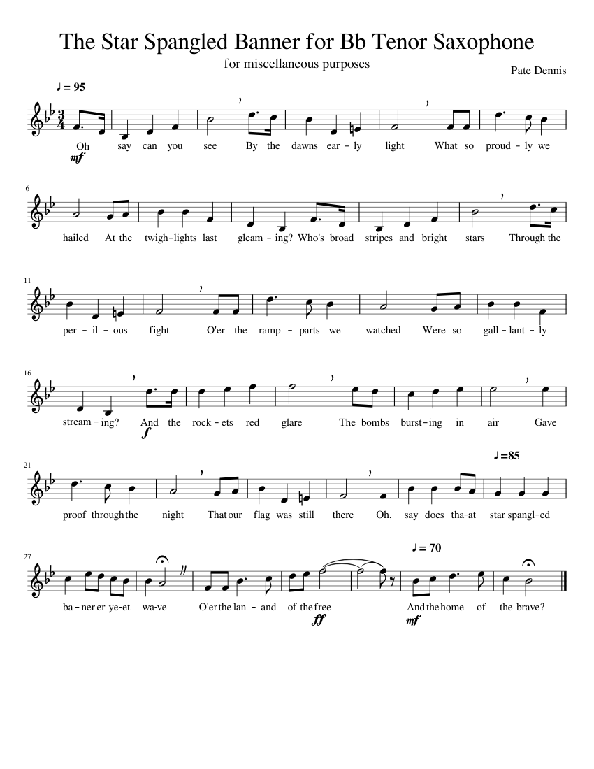 Free Printable Tenor Saxophone Sheet Music