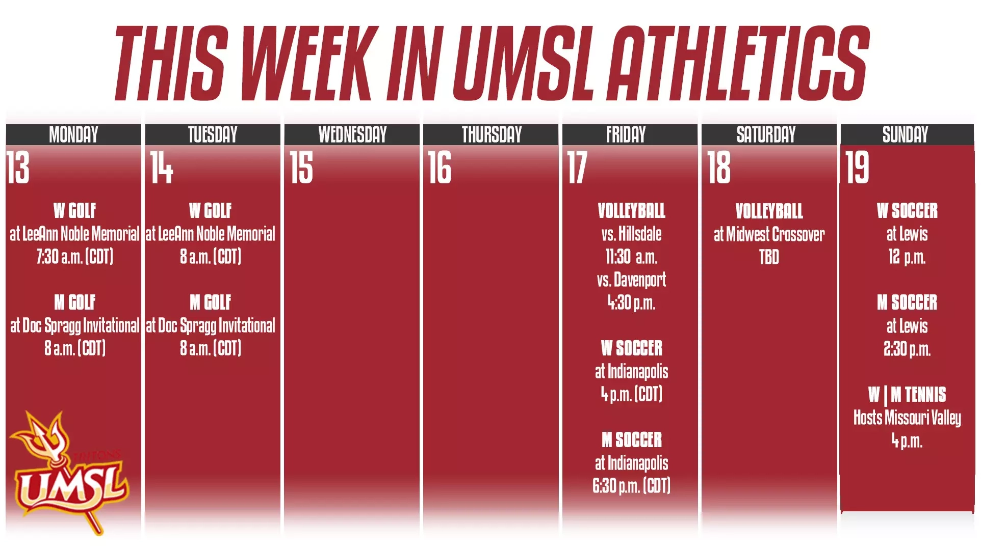 This Week In UMSL Athletics October 13 19 University Of Missouri St Louis Athletics This Week In UMSL Athletics October 13 19 University Of Missouri St Louis Athletics