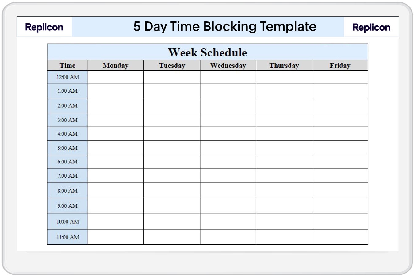 Time Blocking Templates Daily Weekly Monthly Replicon